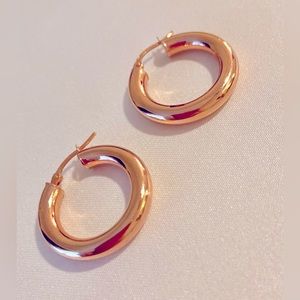 14k Italian Rose Gold Hoops, new condition